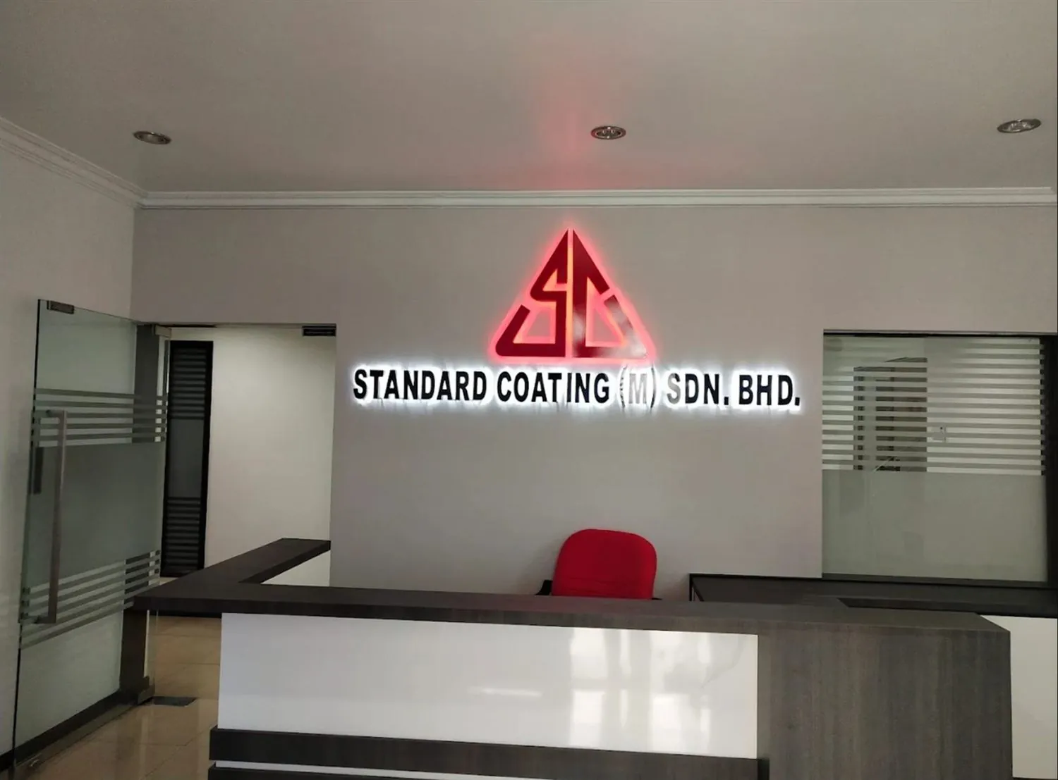Reception area and office at the Perai premises